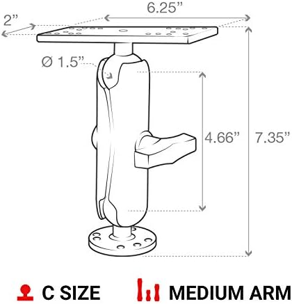 RAM Mounts Drill-Down Marine Electronic Mount RAM-111U with Medium Arm Compatible with Garmin, Humminbird, Lowrance + More