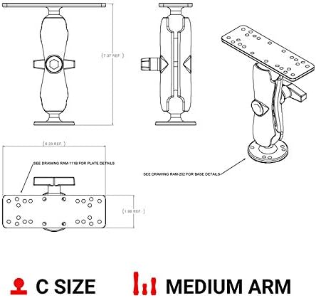 RAM Mounts Drill-Down Marine Electronic Mount RAM-111U with Medium Arm Compatible with Garmin, Humminbird, Lowrance + More