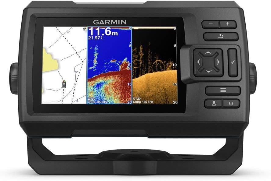 Garmin Striker Plus 5cv with Transducer, 5 GPS Fishfinder with Chirp Traditional and ClearVu Scanning Sonar Transducer and Built in Quickdraw Contours Mapping Software (Renewed)