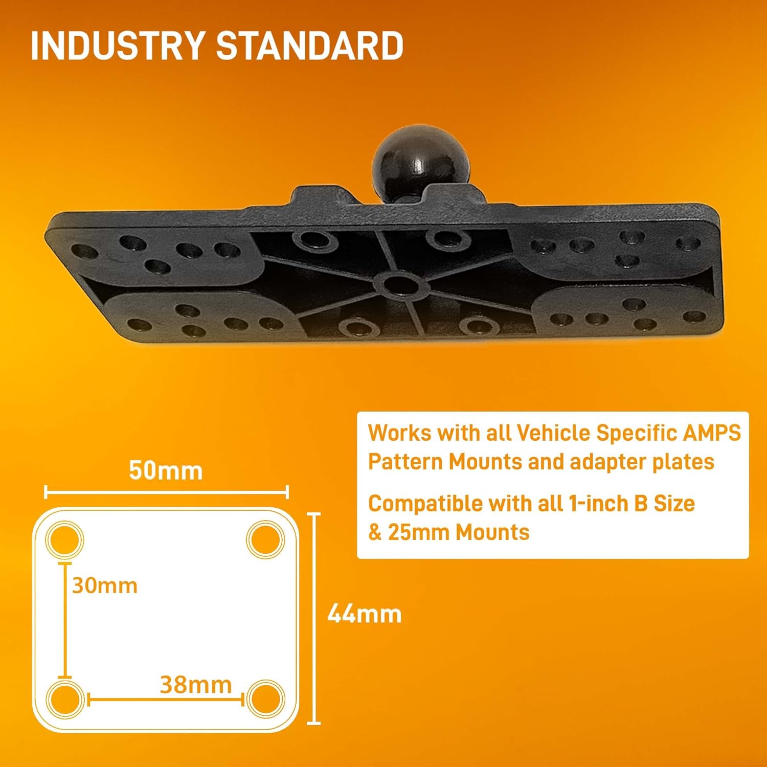 iBOLT 25mm / 1 inch Ball Composite Universal Marine Electronic Fish Finder Mounting Plate for Industry Standard Dual Ball Socket mounting arms