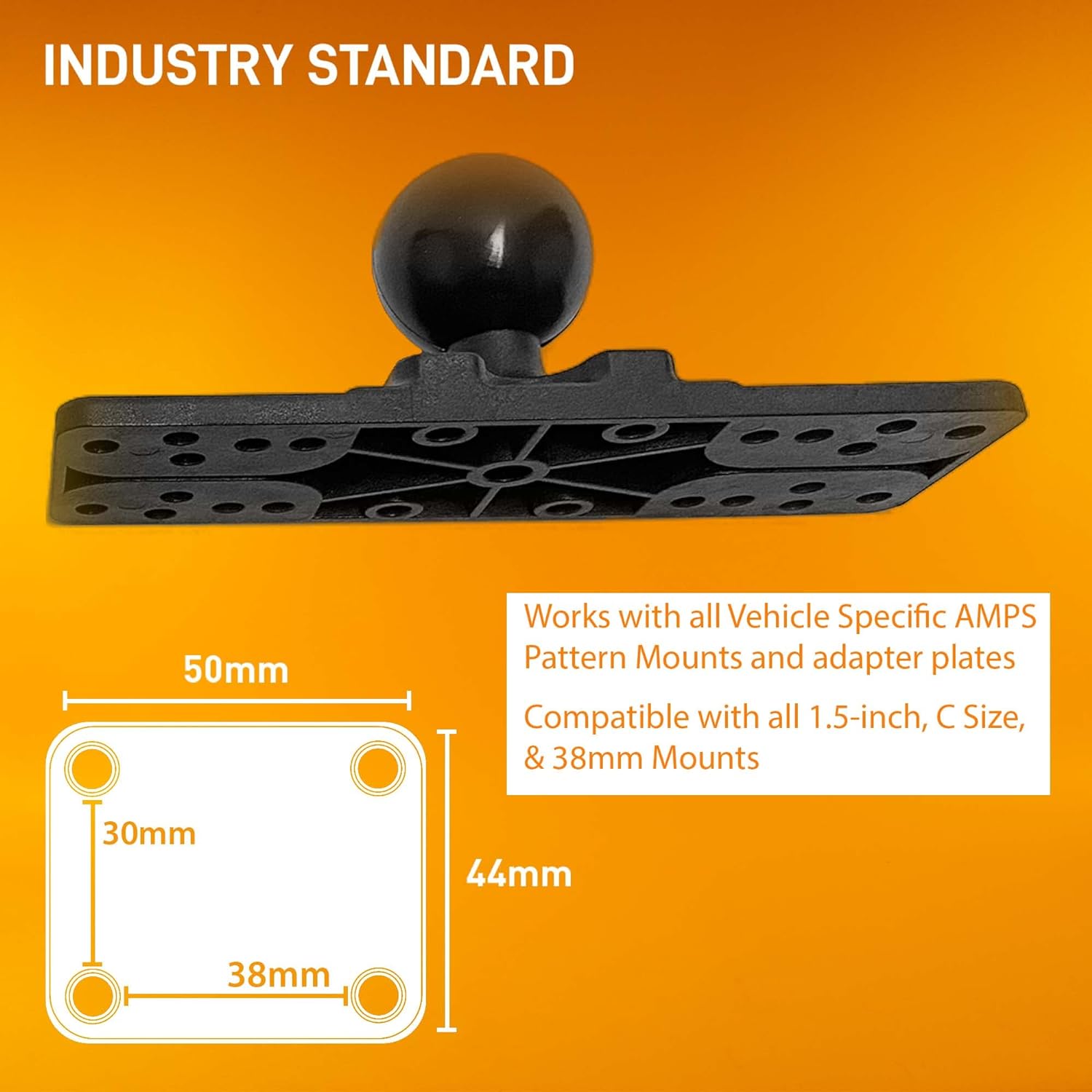 iBOLT 38mm / 1.5 inch Ball Composite Universal Marine Electronic Fish Finder Mounting Plate for Industry Standard Dual Ball Socket mounting arms