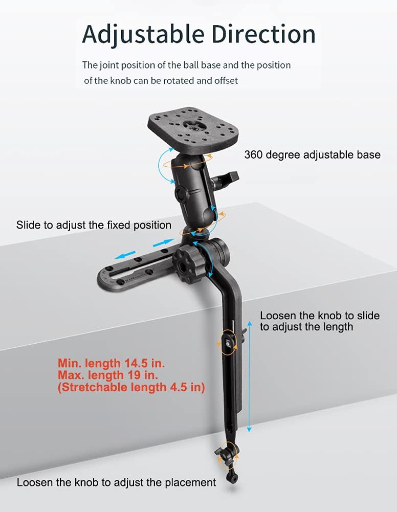 Kayak/SUP Transducer Mounting Arm with Marine Electronics Ball Mount Base Adapter, Compatible with Scotty, Garmin Lowrance Fish Finder