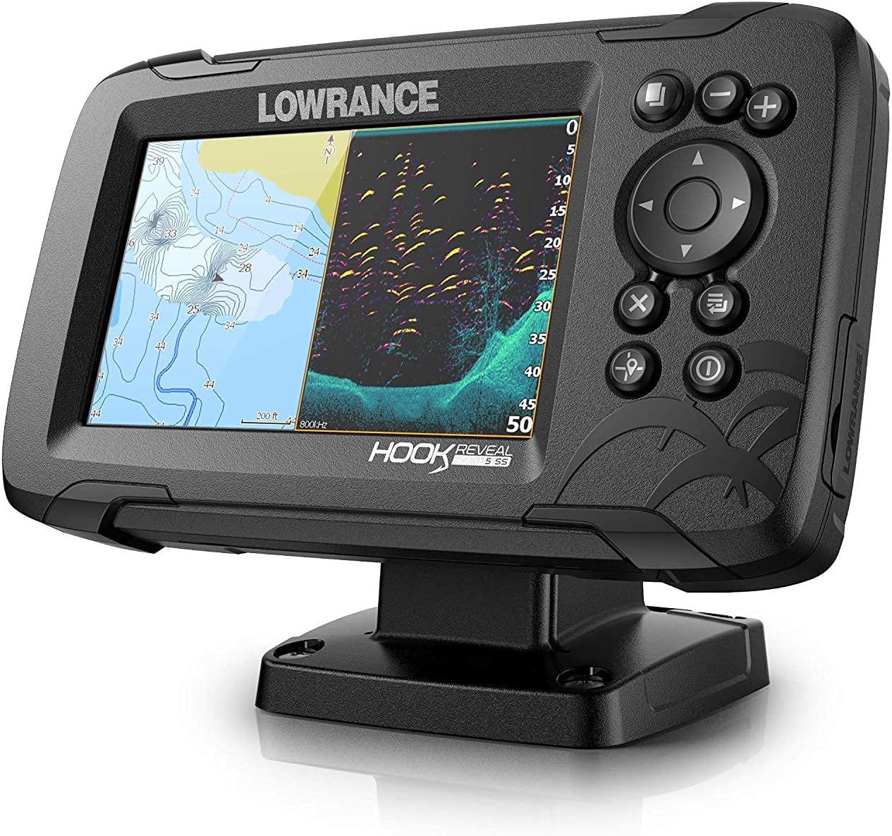 Lowrance Hook Reveal 5 Fish Finder - 5 Inch Screen with Transducer and C-MAP Preloaded Map Options (Renewed)