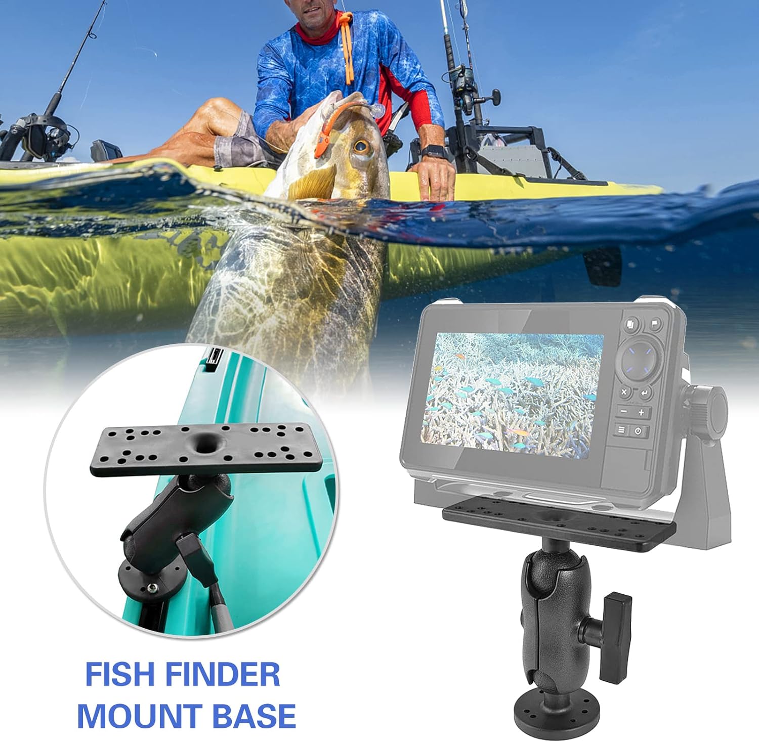 Homtoozhii Portable Kayak Fishfinders Holder Fish Finder Ball Mount Base 358° Swivel Fish Finder Mount Fish Finder Kayak Accessory