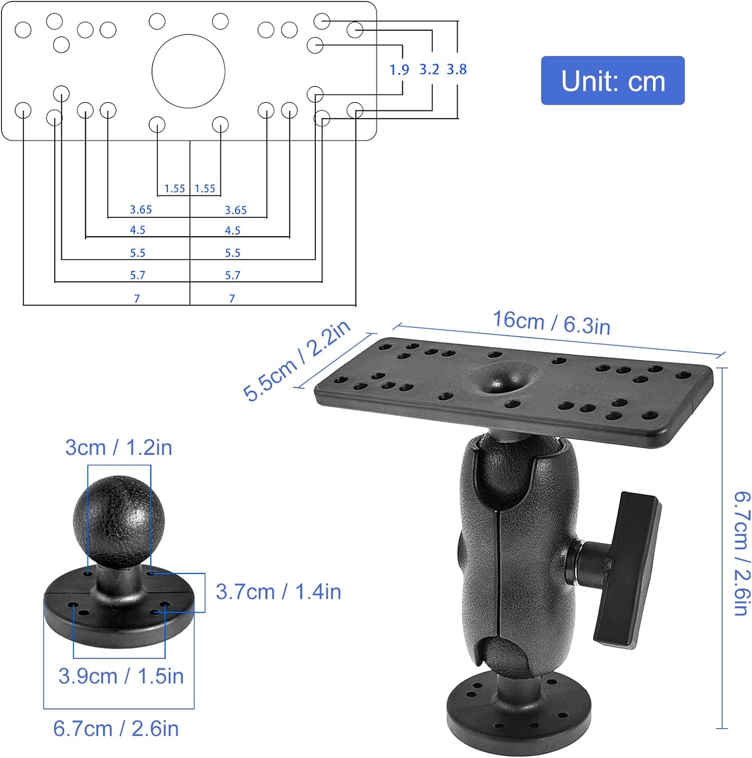 Homtoozhii Portable Kayak Fishfinders Holder Fish Finder Ball Mount Base 358° Swivel Fish Finder Mount Fish Finder Kayak Accessory