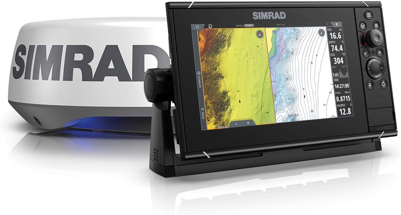 Simrad NSS9 Evo3S - 9-inch Multifunction Fish Finder Chartplotter with HALO20+ Radar, Preloaded C-MAP US Enhanced Charts